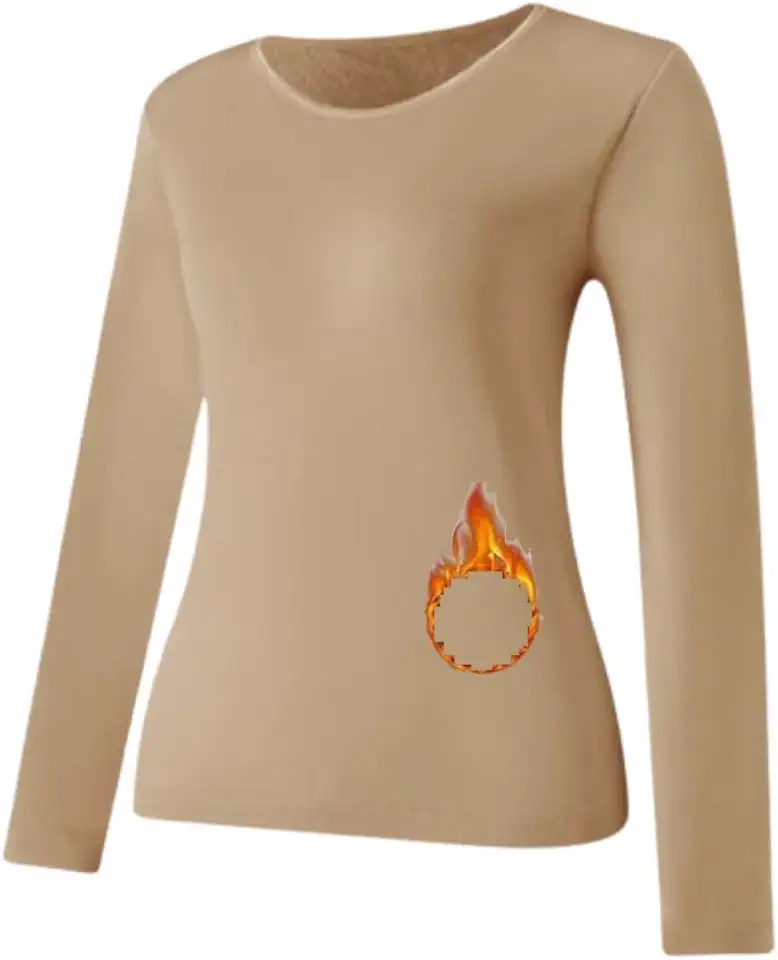 Blusa Termica Feminina Inverno Segunda Pele Forrada Flanelada Manga Longa Bege