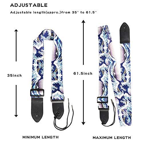 Qielizi Guitar Strap, Guitar Strap With Leather End Length Adjustable 2 Pick Holders & 2 Matching Picks For Electric Guitar, Acoustic Guitar And Bass - Unique Gift For Guitarist(Huge Wave) #TOP1