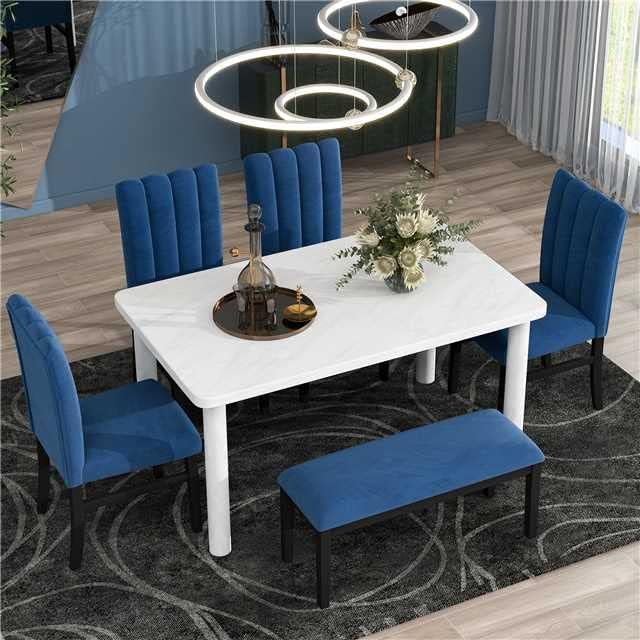 Harper Bright Designs Juego de comedor de 6 piezas con mesa cubierta de ...