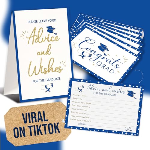 STOFINITY Graduation Advice Cards 2026-50 Pcs Well Wishes And Advice For The Graduate Blue And Gold Graduation Decorations 2026 High School Grad Party Favors Supplies College Grad Game Activities