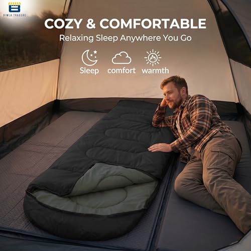 Image of Sleeping Bag for Camping & Travel | Regular Size Lightweight Sleeping Bag (1kg) | Comfortable, Easy to Carry & Store. Pack of 1 (Black)