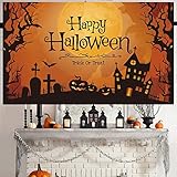 Lausatek ハロウィン 飾り タペストリー 飾り付け 壁掛け ハロウィンバナー フォトポスター 写真背景 パーティー Happy Halloween タイプD（タペストリー単品）