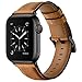 OUHENG Compatible with Apple Watch Band 42mm 44mm, Genuine Leather Band Replacement Compatible with Apple Watch Series 5 4 3 2 1 42mm 44mm Sport and Edition, Retro Brown
