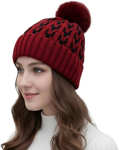 Winter Cap for Women Cute Korean Style Double Layers Knit Woolen (Soft Warm Fur Inside) Lightweight Windproof Woven Beanie