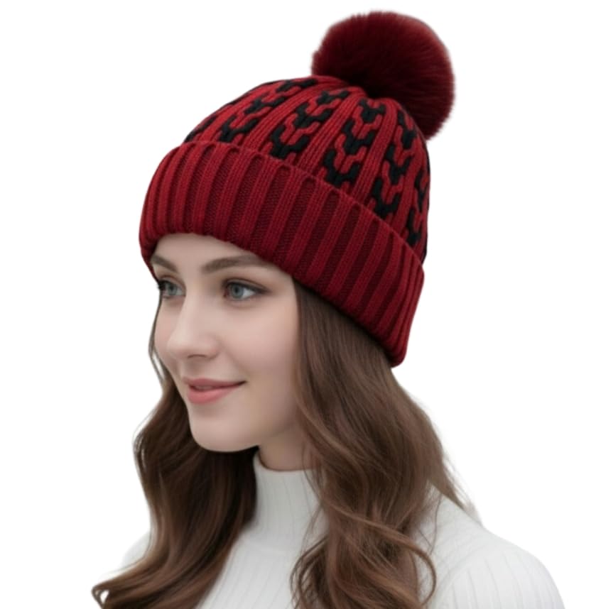 Winter Cap for Women Cute Korean Style Double Layers Knit Woolen (Soft Warm Fur Inside) Lightweight Windproof Woven Beanie-image-43