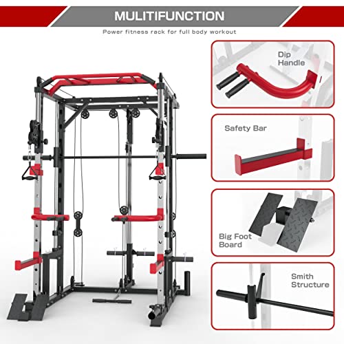 MAJOR LUTIE Smith Machine, SML02 1600 LBS Power Cage with Crossover Cable Machine and LAT Pulldown for Home Gym Smith Rack and Cage(2022 Upgraded)