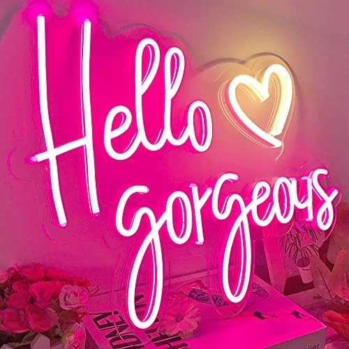 Hello Gorgeous Neon Sign for Bedroom, Wall Decor, Neon Light with Dimmer Switch for Home, Room, Birthday, Art, Bar, Neon Light Sign for Party, Women's Day Gifts, 16.7 x 12.9inch