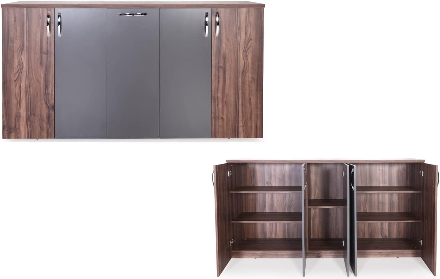 71" Wood Office Furniture Set of 3pcs | Executive Right Side L Shaped Corner Desk & File Drawers w/Telescopic Rail | Coffee Table | Storage Cabinet w/Chrome Handles | Modern Home Workstation