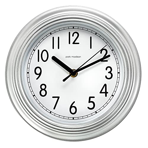 Park Madison Small Silver Wall Clock Quiet 9 Inch Quality Quartz Battery Operated Round Easy To Read Home/Office/Kitchen/Classroom/School Clock Classic Movement #TOP12