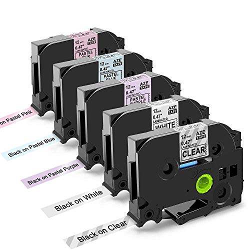 Casete de Cinta Oozmas compatible para usar en lugar de Dymo 45013 12mmx7m, Negro sobre Blanco, Compatible Dymo LabelManage LM160 LM210D LM260p LM280 LM360d LM420p, pack de 5