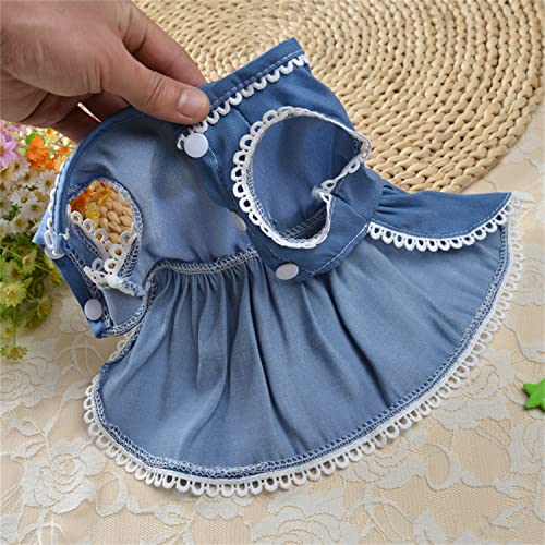 Msnfoasm Small Dog Thin Denim Blue Dress,Cute Princess Dog Skirt With Bow-Knot(M) #TOP3