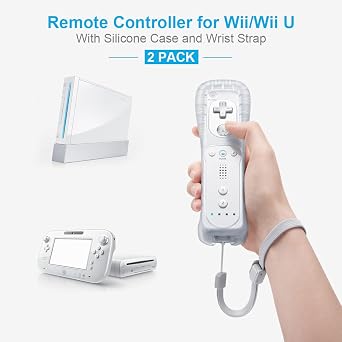 MOOGOLE Wii Remote, Wii Controller, 2 Pack, with Silicone Case and Wrist Strap