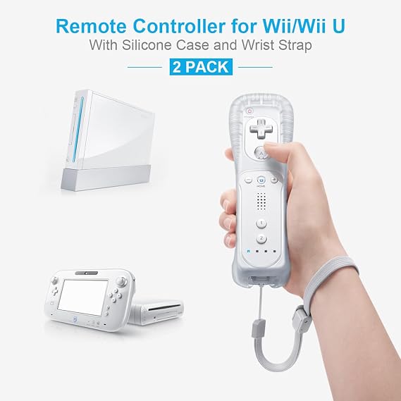 MOOGOLE Wii Remote, Wii Controller, 2 Pack, with Silicone Case and Wrist Strap