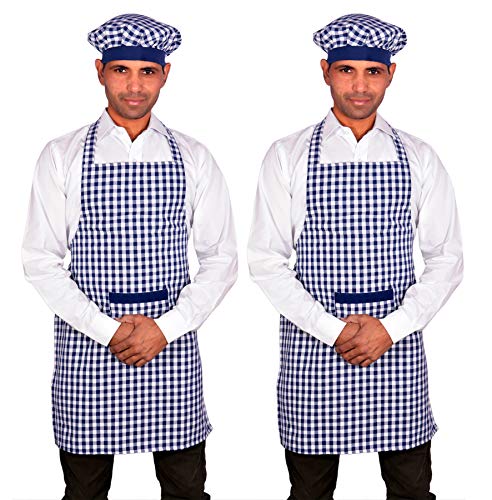 Image of Switchon Checkered Cotton Kitchen Cooking Apron with Chef Hat - Pack of 2 | Multi-Purpose Chef & Waiter Apron for Men & Women | Home, Hotels, Restaurants & Cafes | Proudly Made in India