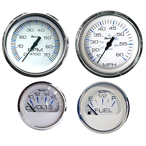 Faria Beede Instruments Faria KTF002 O/B 4-Gauge Boxed Set - Chesapeake White Stainless Steel