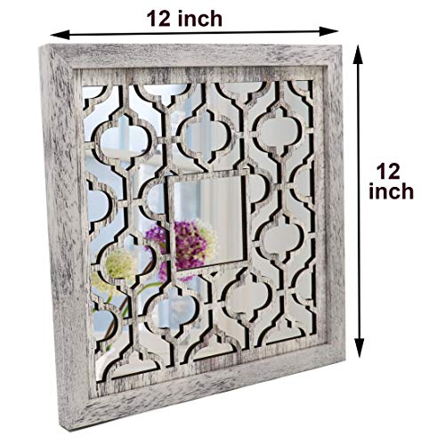 Qmdecor Square Rustic Distressed White Framed Wall Decorative Mirror 12X12 Inches Modern Diy Fashion Mdf Wood Material Wall-Mounted Mirrors Set Of 2 Pieces #TOP3