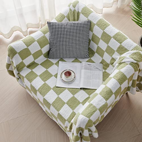 Brichoee Throw Blankets Checkered Reversible Microfiber Blankets, Super Soft Warm Cozy Fluffy Blankets For Couch Bed Sofa Camping Travel (Green, 60"X80") #TOP2