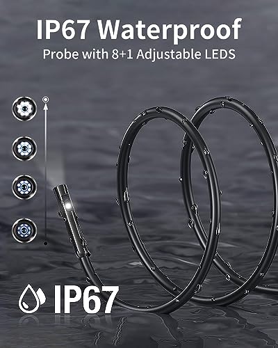 Dual Lens Endoskopkamera, 1080P HD Endoskop-Kamera mit Licht Handy Wasserdichtes Ip67 Kein WLAN Erforderlich Inspektionskamera mit 8+1 LEDs Licht für Android & iOS, Tablet (16.4 ft/5m)