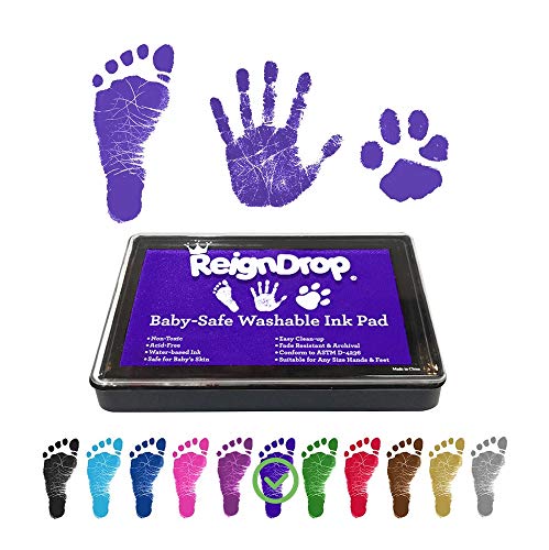 ReignDrop Ink Pad For Baby Footprint, Handprint, Create Impressive Keepsake Stamp, Non-Toxic and Acid-Free Ink, Easy To Wipe and Wash Off Skin, Smudge Proof, Long Lasting Keepsakes (Violet)
