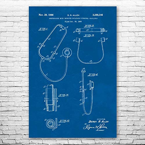 Binaural Stethoscope Poster Print, Nurse Gift, Stethoscope Decor, Medical Student Gift, Medical Art Print, Surgeon Gift Blueprint (20 inch x 24 inch)