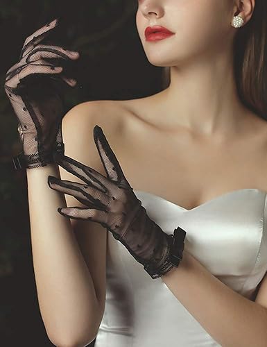 Miniatura 3 de QRBTSCL Guantes cortos de encaje para fiesta de té, guantes de disfraces para boda, cena y fiesta