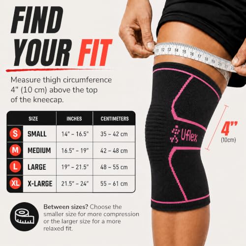 Image of UFlex Athletics Compression Knee Brace for Women & Men Knee Sleeves Support for Sports, Running, Weightlifting, Arthritis, Meniscus Tear, ACL, Hiking, Recovery Support & Fitness Small Pink