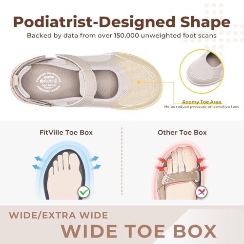 Image of FitVille Diabetic Shoes for Women Extra Wide Diabetic Womens Sandals, Walking Shoes with Adjustable Closures Arch Support, Orthopedic Sandals for Flat Feet Heel Pain Relief,Plantar Fasciitis