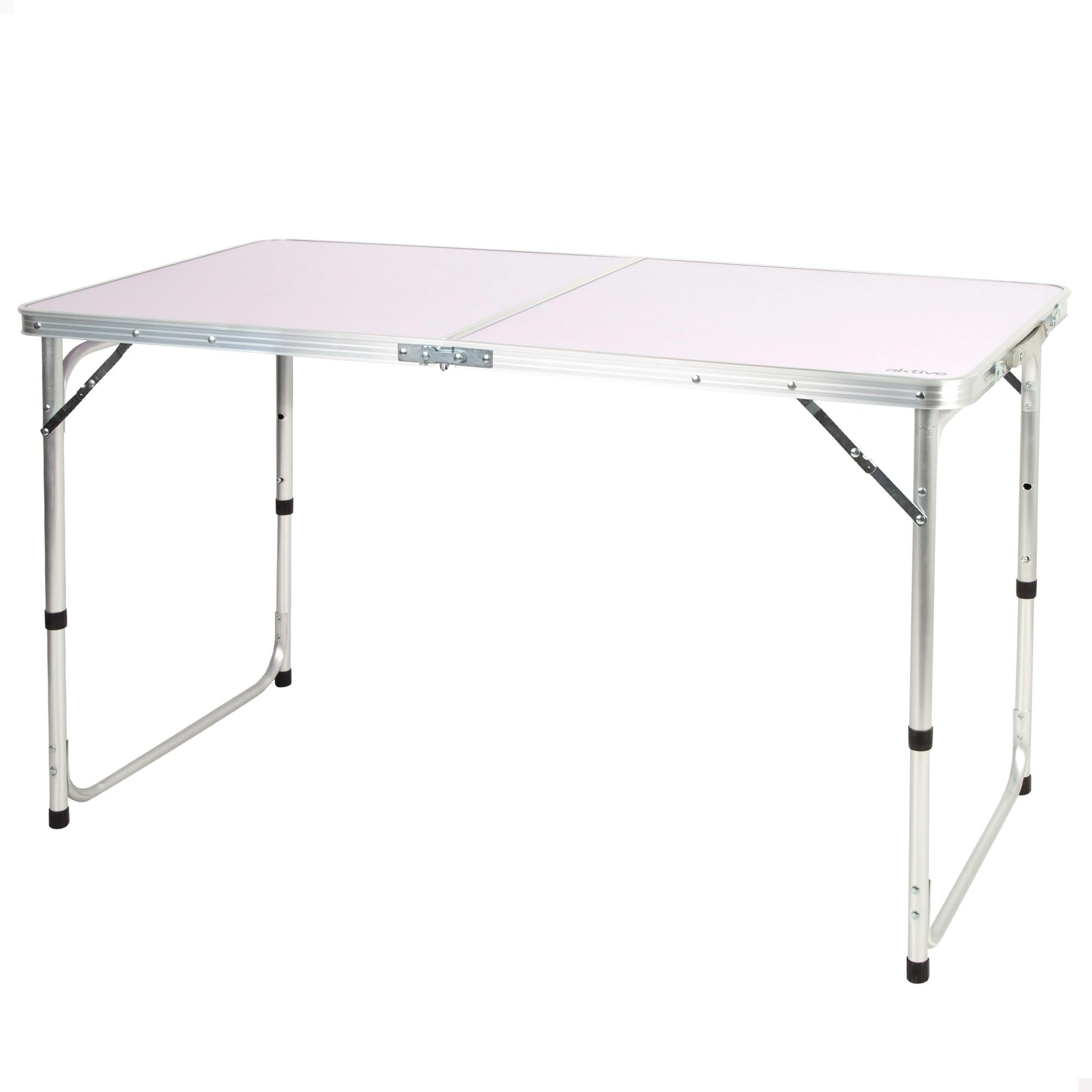 AKTIVE Mesa plegable, 120x60x60/​70 cm, Altura ajustable, Topes antideslizantes, Soporta 30 kg, Cierre seguridad, Asa mano transporte, Mesas de camping, Playa, Jardín (63088)