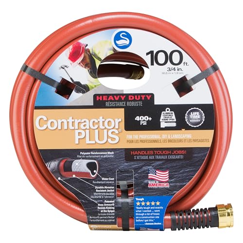Swan ContractorPLUS Heavy Duty Watering Hose, 100' Length, 3/4' Diameter, 400+ PSI, Red