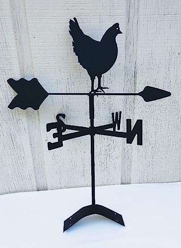The Lazy Scroll Hen Chicken Roof Mounted Weathervane Black Wrought Iron Look Handcrafted in The USA