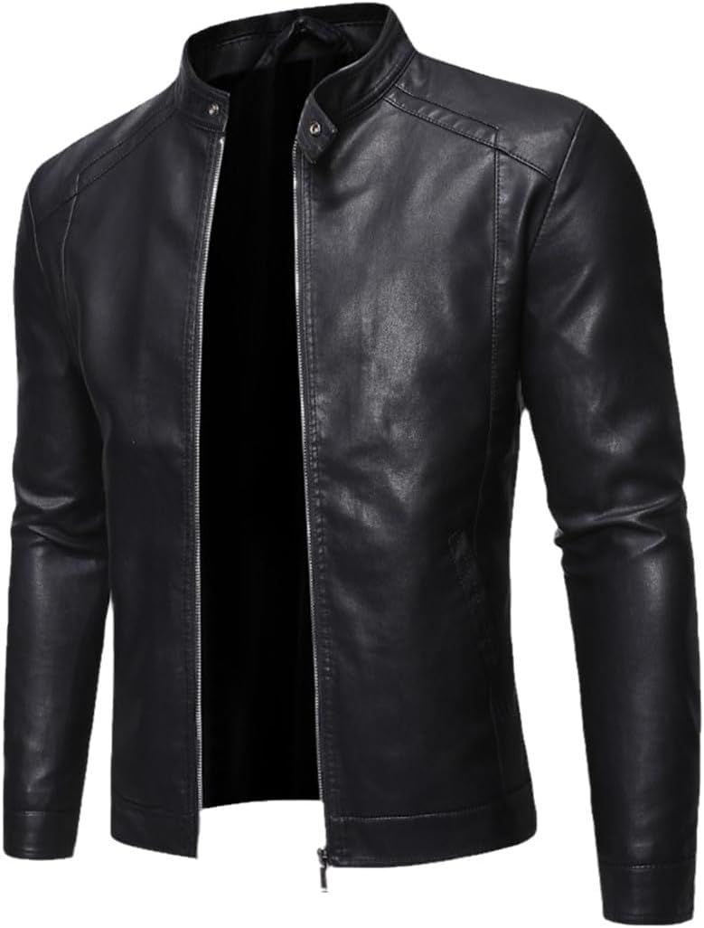 Wjnvfioo Men Faux Leather Jacket Motorcycle Jackets Outwear Male PU Leather Coats