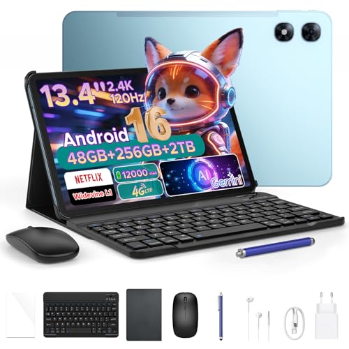 P13 Pro Tablet 13 Pulgadas 120Hz Android 16, 48GB RAM + 256GB ROM(TF 2TB), Tablet con Teclado y Lapiz, T7280 Octa-Core, 12000mAh/18W, 16MP+8MP, Gemini AI, Widevine L1, Face ID, Dual SIM 4G, Azul