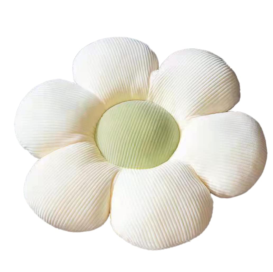 ELONEL Flower Shaped Throw Pillow - Butt Cushion, Floor Pillow, Office Seat, Tatami Car Cushion - Cute Room Decoration for Living Room Sofa (14.9inch, Off-White Green)