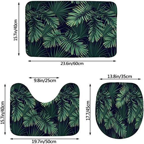 Badezimmerteppich-Set, 3-teilig, Tropische grüne Pflanzenblätter, Sommerzeit, Strand, waschbare Badeteppiche, rutschfest, mit Rückenpolster, Konturteppich und Toilettendeckelbezug – Bild 3