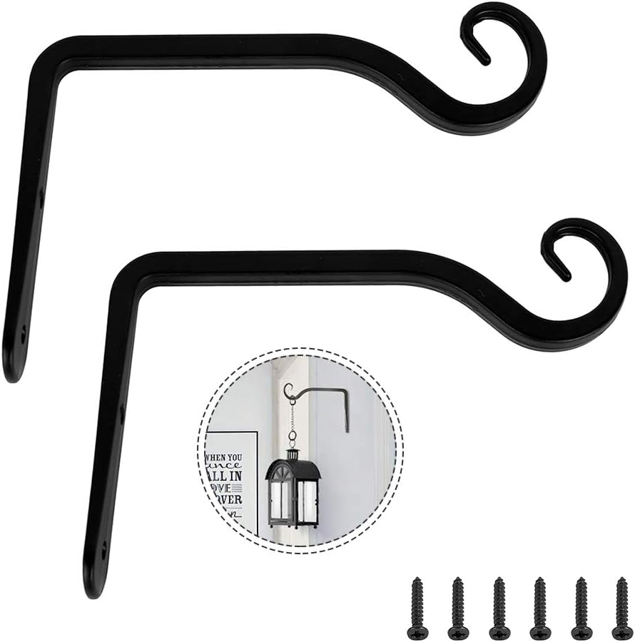 JTWEB 2Pack Wall Hanging Basket Bracket Plant Hooks Hanger Outdoor Indoor Heavy Duty with Screws for Hanging Planters, Lantern,Bird Feeder,Home Décor (#01)
