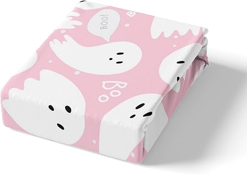 Miniatura 5 de Feelyou Juego de funda de edredón rosa de Halloween, tamaño King, juego de ropa de cama de fantasma rosa de dibujos animados para niños y niñas,