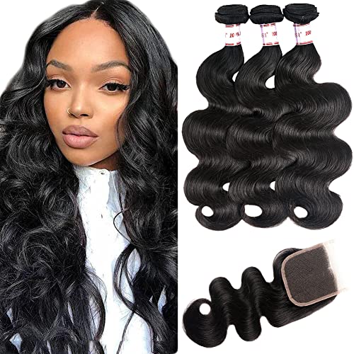 Lace Front Wigs Human Hair Pre Plucked 150 Density Brazilian Body Wave Lace Closure Human Hair Wigs with Baby Hair Natural Color For Black Women (12 14 16+10.., Bundles with Closure)