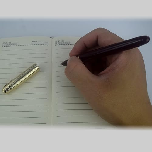 Miniatura 6 de Jinhao 86 - Pluma estilográfica, cuerpo acrílico rojo vino, tapa de metal a cuadros dorados, extrafina con convertidor de tinta