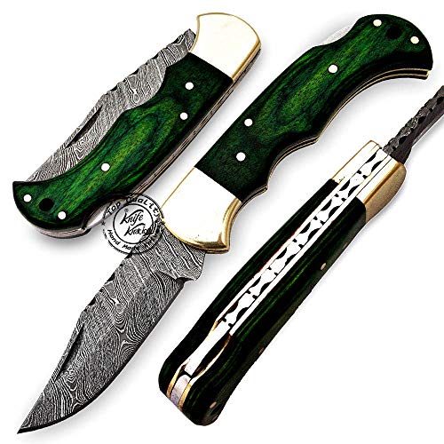 Green Wood 6.5'' 100% Handmade Damascus Steel Folding Pocket Knife 100% Prime Quality #TOP24