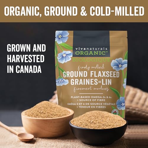 Image of Viva Naturals Organic Ground Flaxseed, - Plant-Based Protein, Vegan Omega-3 & Fiber, Finely Milled Flax Seeds, Perfect for Smoothies & Baking, (425 g) 15 Ounce (Pack of 12)