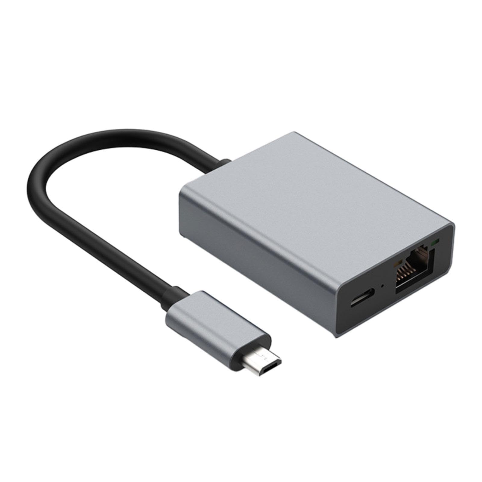 2 in 1 Micro USB Ethernet Adapter Plug and Play 3.8x5x1.5cm Aluminum Alloy Case for Business Travel, Work Convenient