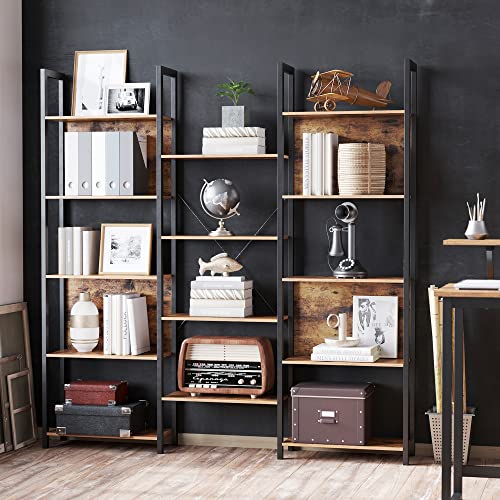Vasagle 5 Tier Bookshelf, Triple Wide Bookcase With 14 Storage Shelves, Living Room, Study, Office, Industrial Style, Rustic Brown And Black Ulls107B01 #TOP3