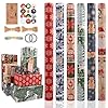 Papel Regalo Navidad 6 Rollo 43x300 CM Papel de Regalo Navidad con Motivos de Alce, Estrella y árbol de Navideña Ideal para Regalos de invierno, Cumpleaños y Decoración Navideña (06)
