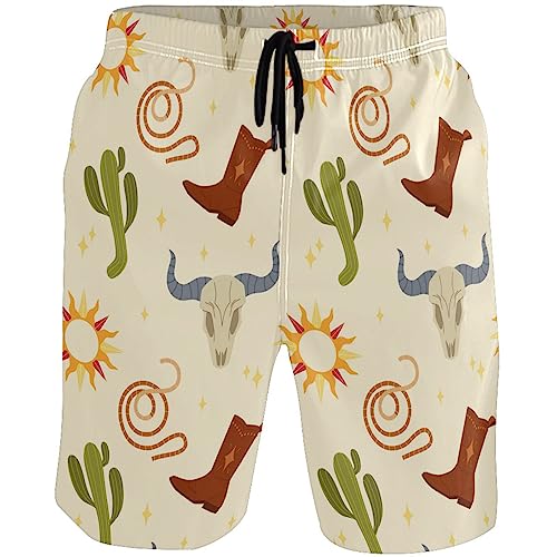 visesunny Men's Swim Trunks America Tribal Texas Cowboy Wild West Quick Dry Bathing Suits Beach Holiday Party Swim Shorts