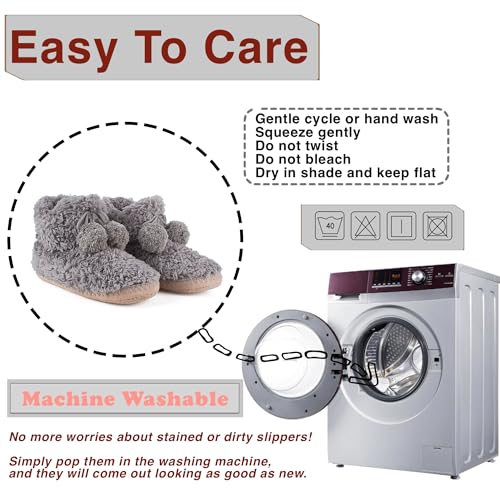 Image of cosyone1997 Cable Knit Slipper Socks for Women Non Slip Soft Sole | Fuzzy sherpa lining, gripper dots, flexible bootie coverage and machine washable care for warm, comfortable indoor wear