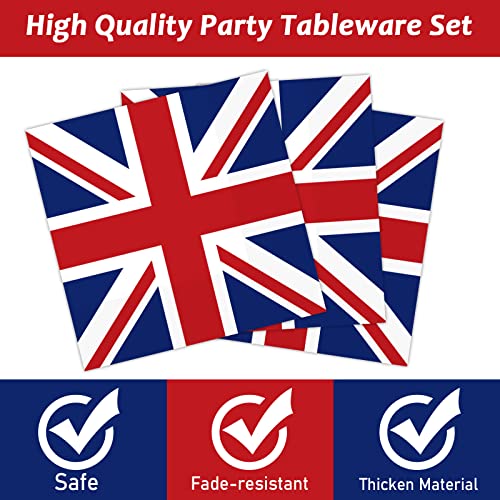 chiazllta 96 pcs britain uk england flag birthday party paper plate and napkins british flag party supplies tableware union jack party decorations paper plate napkin fork for party favors 24 guests
