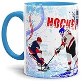 Tassendruck Eishockey-Tasse Wintersport - Farbtasse Innen und Henkel Blau/Kaffeetasse/Mug/Cup - Qualität Made in Germany