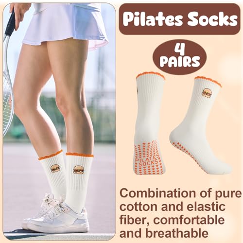 Image of Jspupifip 2 /4 /5 Pairs Cute Pilates Socks for Women Embroidery Non Slip Yoga Socks for Barre Workout Hospital