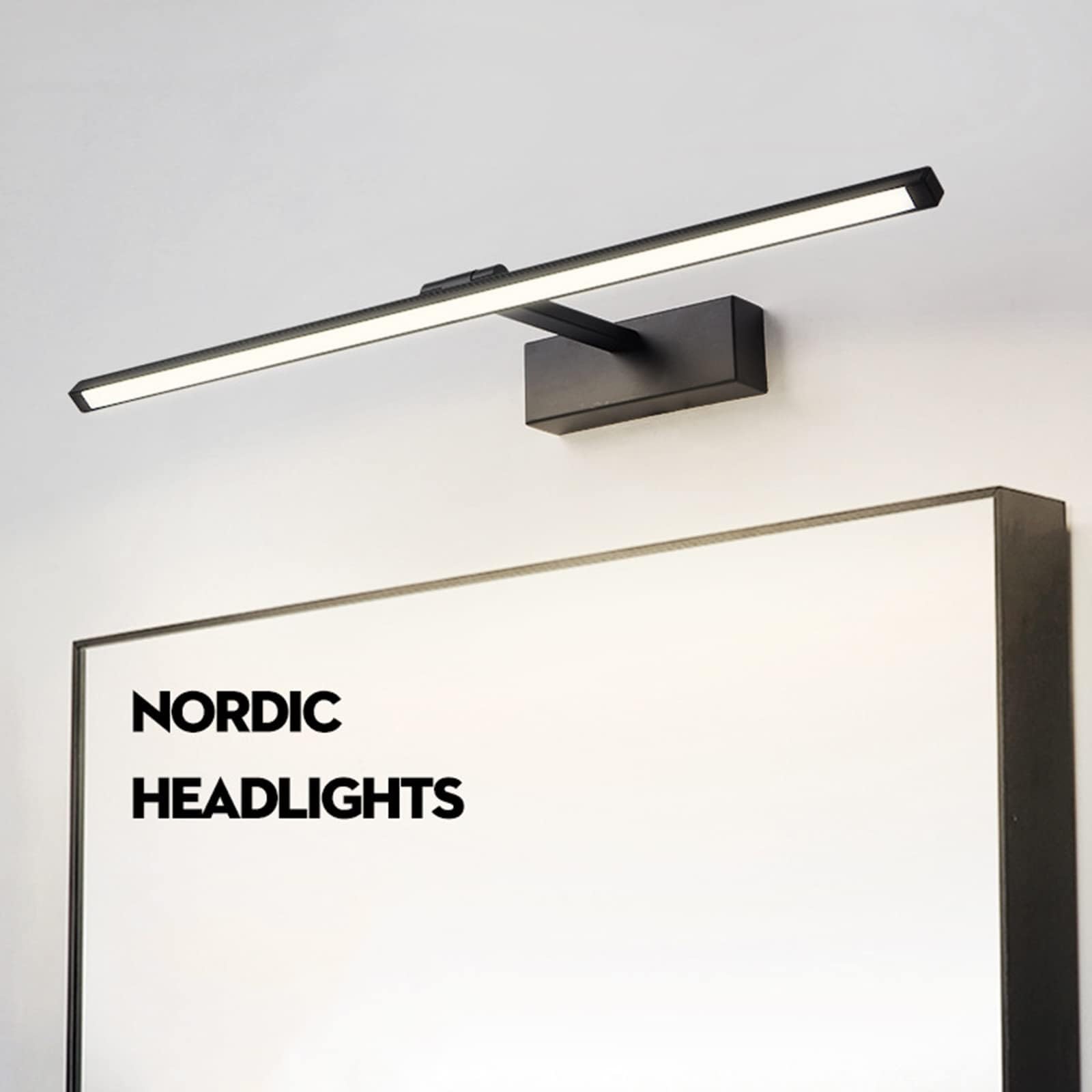 applique bagno specchio tondo Lampada da specchio per bagno bagno di casa faro a specchio a LED nero appartamento per hotel nebbia impermeabile(Color:Warm Light,Size:70cm)