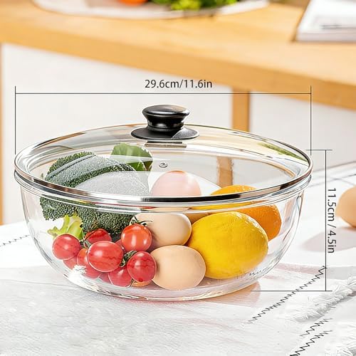 6QT Large Glass Mixing Bowl With Lid Extra Large Clear Glass SaladCooking Bowl for Bread Making Food Prep Baking & Storage Multi-Use Set Sourdough Salad - Thumbnail 2